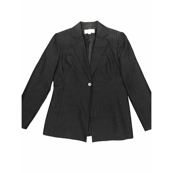 Le Suit Jackets & Blazers - Le Suit Womens One Button Blazer Suit Jacket Pinstripe Grey Sz 6P Shoulder Pads
